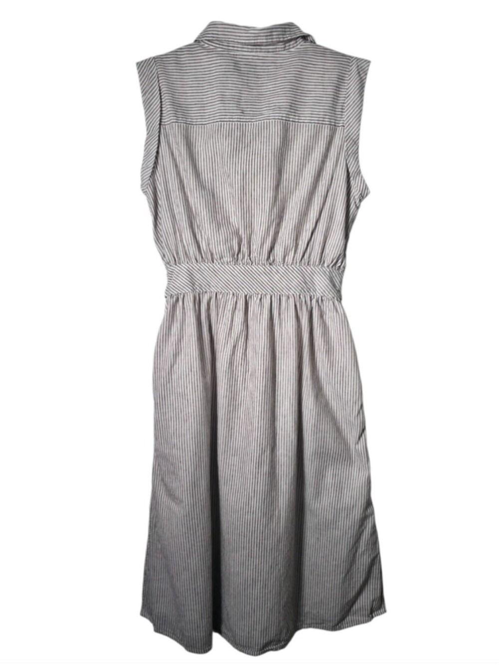 Banana Republic Petite Striped Shirt Dress Brown White Sleeveless Belted Midi - Picture 7 of 11